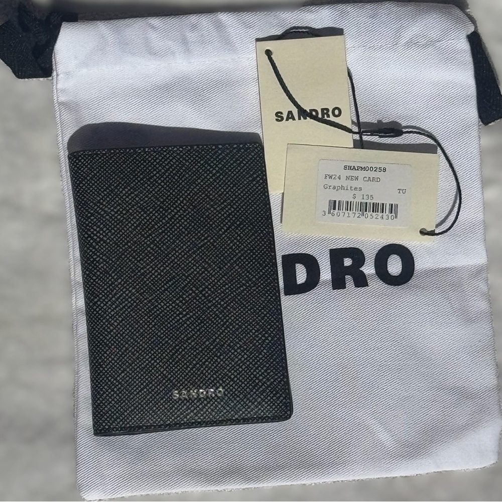 Sandro Black Textured Leather Card Wallet with Silver Logo - Picture 5 of 5